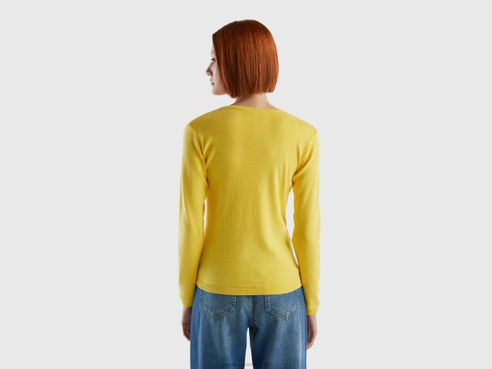 vrouwen Benetton trui met ronde hals van zuiver katoen geel 4R623595