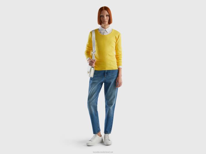 vrouwen Benetton trui met ronde hals van zuiver katoen geel 4R623595