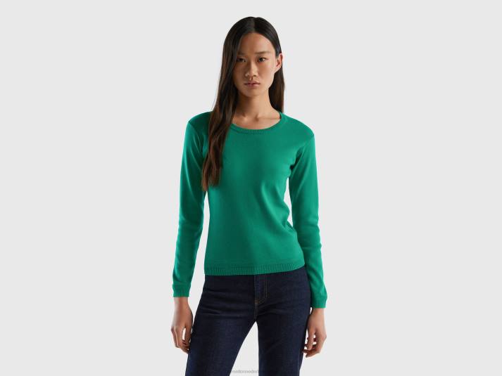 vrouwen Benetton trui met ronde hals van zuiver katoen groente 4R62228