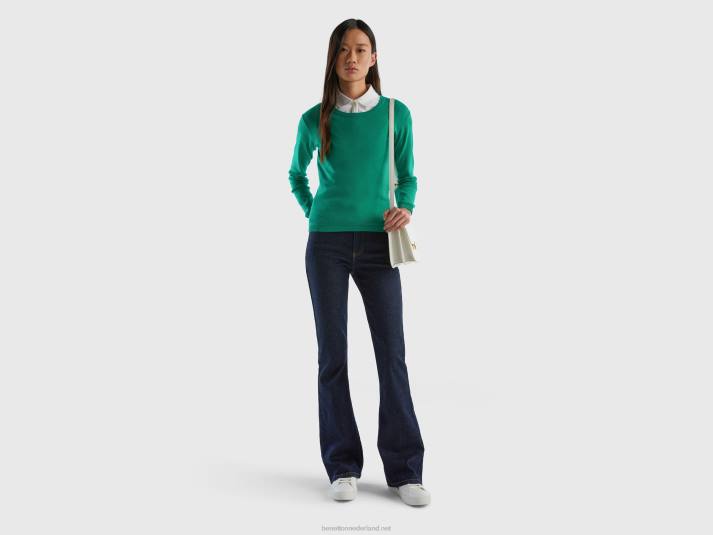 vrouwen Benetton trui met ronde hals van zuiver katoen groente 4R62228