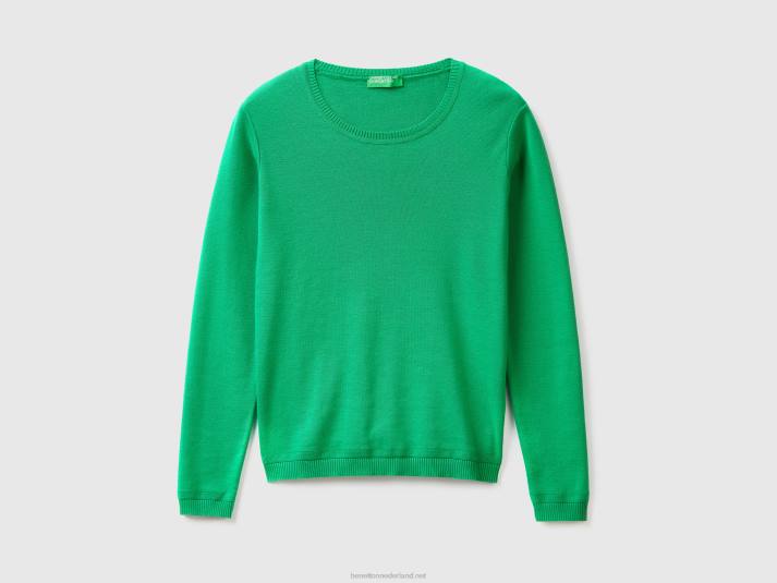 vrouwen Benetton trui met ronde hals van zuiver katoen groente 4R62228