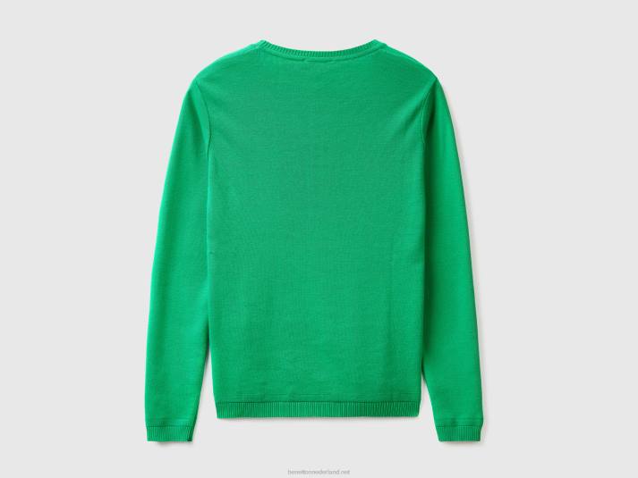 vrouwen Benetton trui met ronde hals van zuiver katoen groente 4R623703