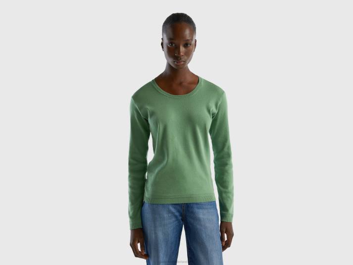 vrouwen Benetton trui met ronde hals van zuiver katoen groente 4R6277