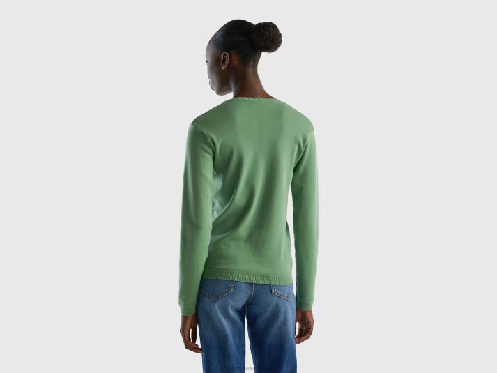 vrouwen Benetton trui met ronde hals van zuiver katoen groente 4R6277