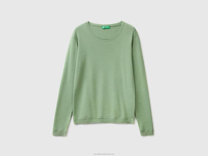 vrouwen Benetton trui met ronde hals van zuiver katoen groente 4R6277