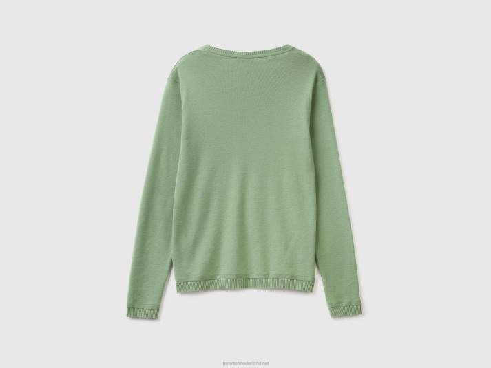 vrouwen Benetton trui met ronde hals van zuiver katoen groente 4R6277