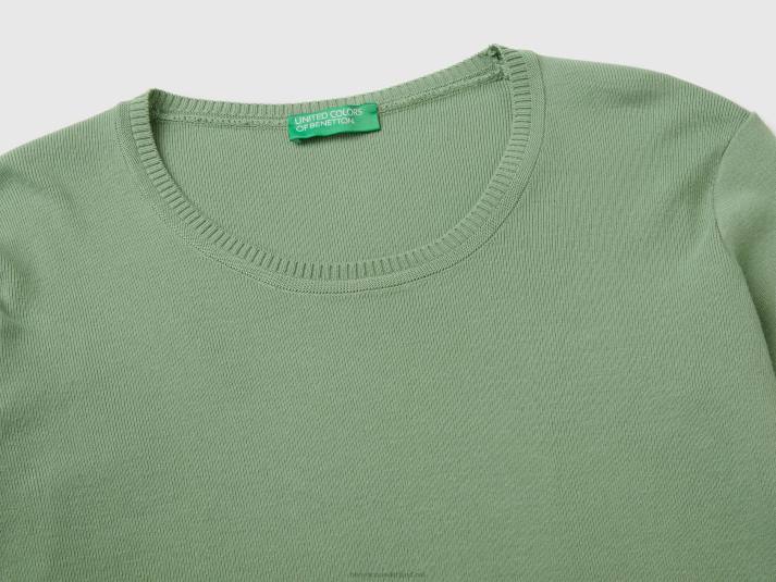 vrouwen Benetton trui met ronde hals van zuiver katoen groente 4R6277