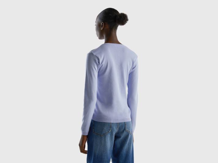 vrouwen Benetton trui met ronde hals van zuiver katoen lavendel 4R623508