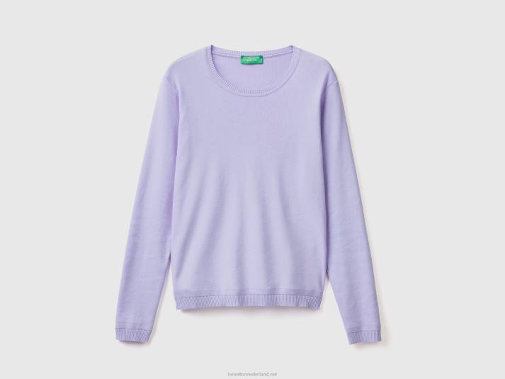 vrouwen Benetton trui met ronde hals van zuiver katoen lavendel 4R623508