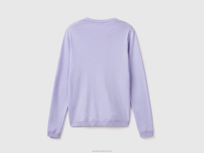 vrouwen Benetton trui met ronde hals van zuiver katoen lavendel 4R623508
