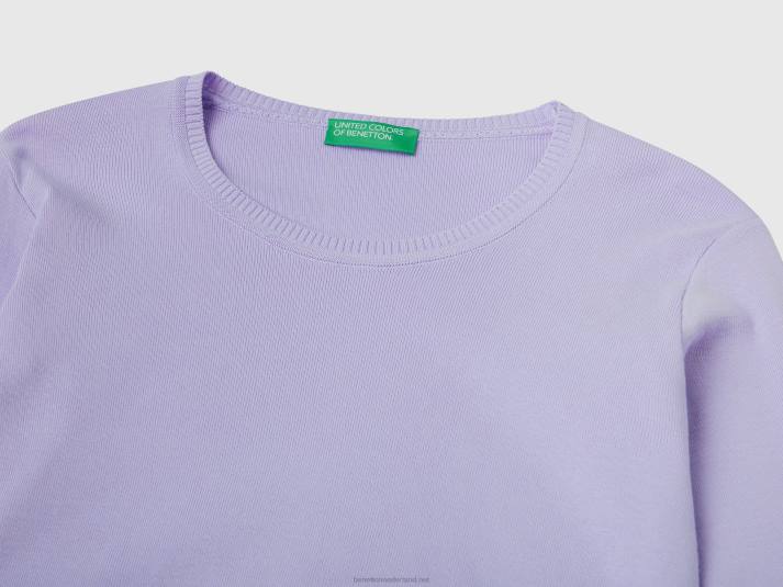 vrouwen Benetton trui met ronde hals van zuiver katoen lavendel 4R623508