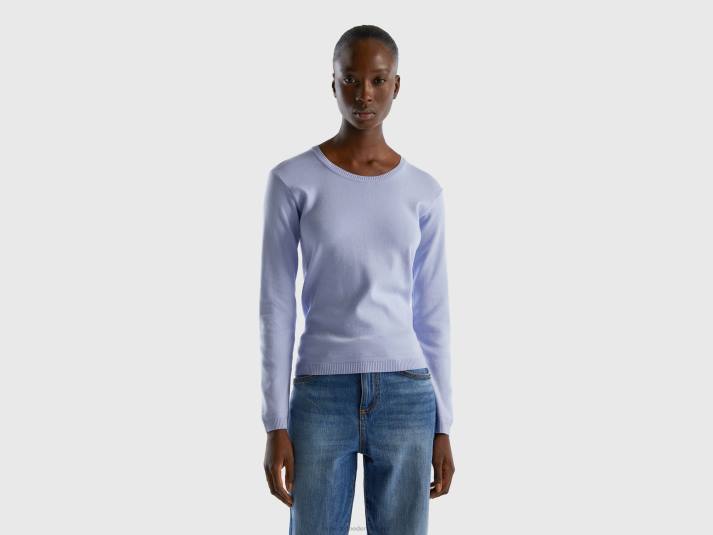 vrouwen Benetton trui met ronde hals van zuiver katoen lavendel 4R6289