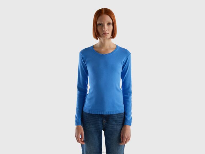 vrouwen Benetton trui met ronde hals van zuiver katoen lichtblauw 4R62133
