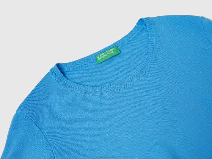 vrouwen Benetton trui met ronde hals van zuiver katoen lichtblauw 4R62133
