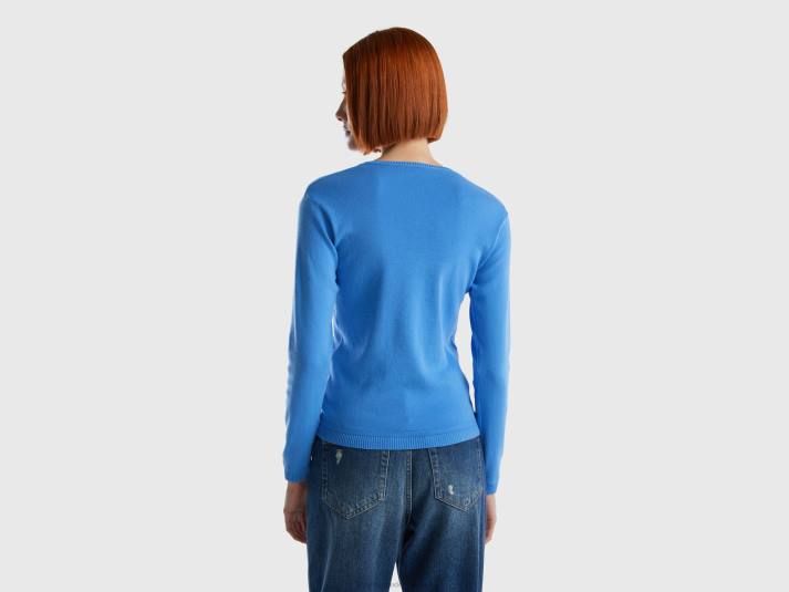 vrouwen Benetton trui met ronde hals van zuiver katoen lichtblauw 4R623596