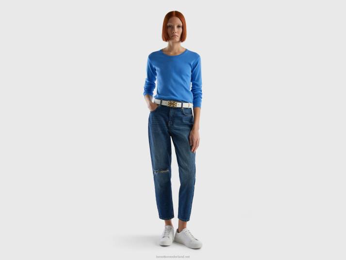 vrouwen Benetton trui met ronde hals van zuiver katoen lichtblauw 4R623596