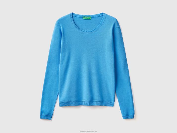 vrouwen Benetton trui met ronde hals van zuiver katoen lichtblauw 4R623596