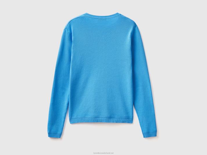 vrouwen Benetton trui met ronde hals van zuiver katoen lichtblauw 4R623596
