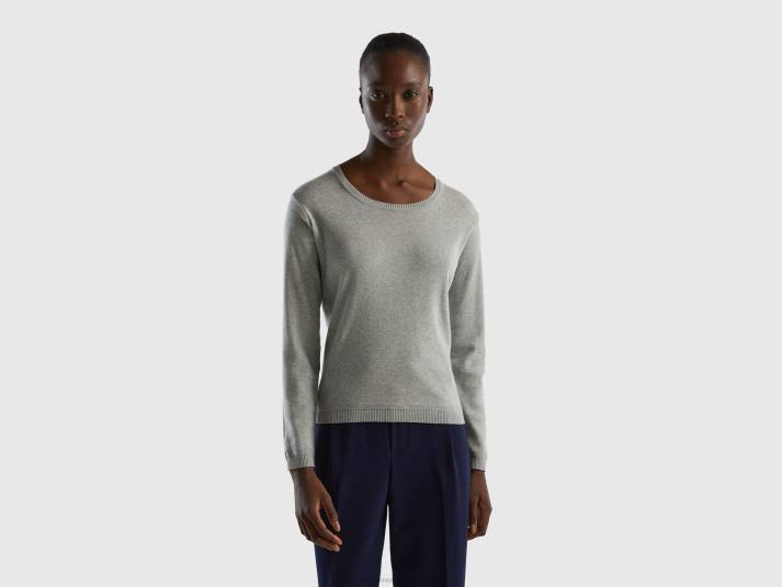 vrouwen Benetton trui met ronde hals van zuiver katoen lichtgrijs 4R62226