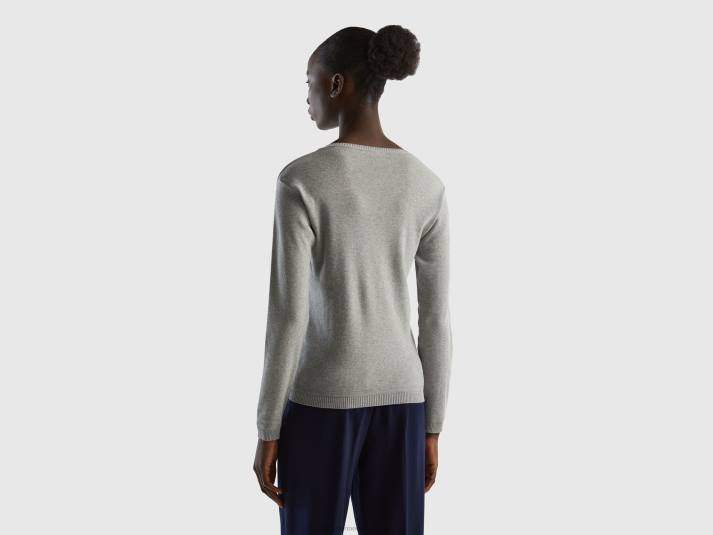 vrouwen Benetton trui met ronde hals van zuiver katoen lichtgrijs 4R62226