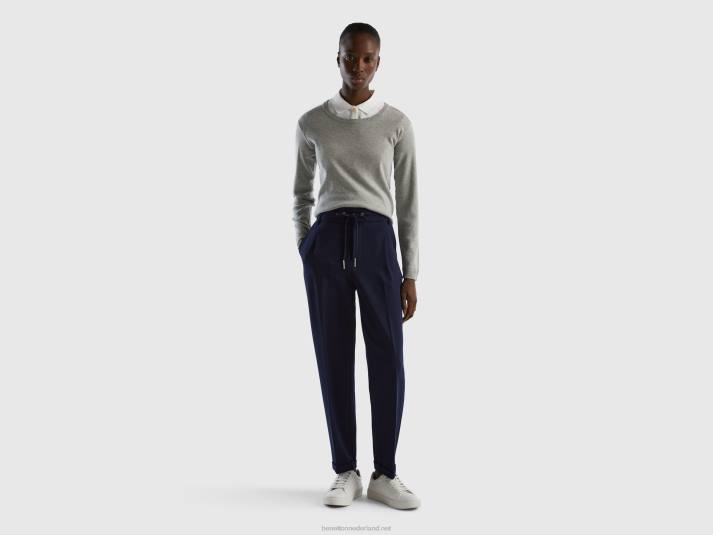 vrouwen Benetton trui met ronde hals van zuiver katoen lichtgrijs 4R62226