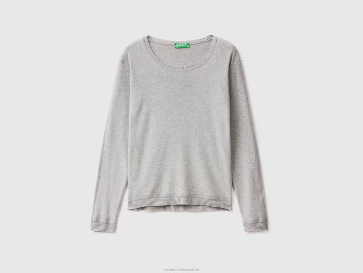 vrouwen Benetton trui met ronde hals van zuiver katoen lichtgrijs 4R62226