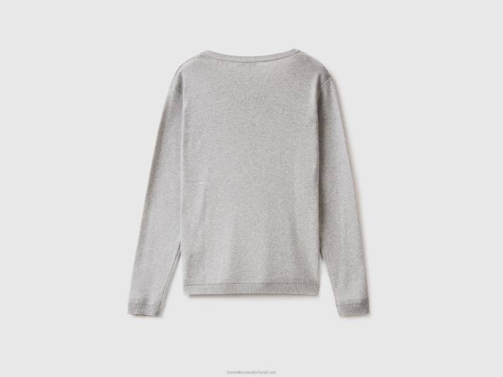 vrouwen Benetton trui met ronde hals van zuiver katoen lichtgrijs 4R62226