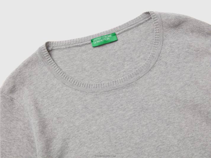 vrouwen Benetton trui met ronde hals van zuiver katoen lichtgrijs 4R62226