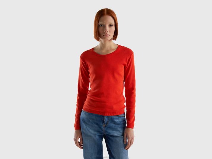 vrouwen Benetton trui met ronde hals van zuiver katoen rood 4R6227
