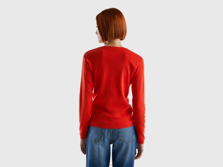 vrouwen Benetton trui met ronde hals van zuiver katoen rood 4R6227