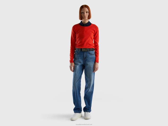vrouwen Benetton trui met ronde hals van zuiver katoen rood 4R6227