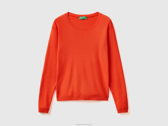 vrouwen Benetton trui met ronde hals van zuiver katoen rood 4R6227