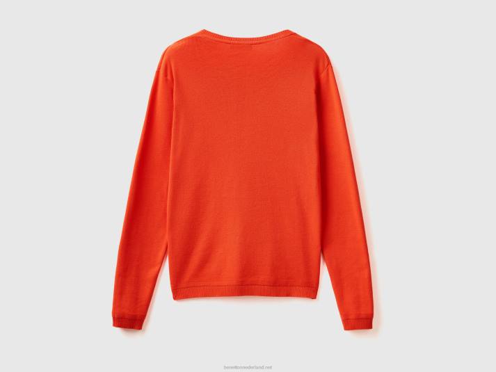 vrouwen Benetton trui met ronde hals van zuiver katoen rood 4R6227