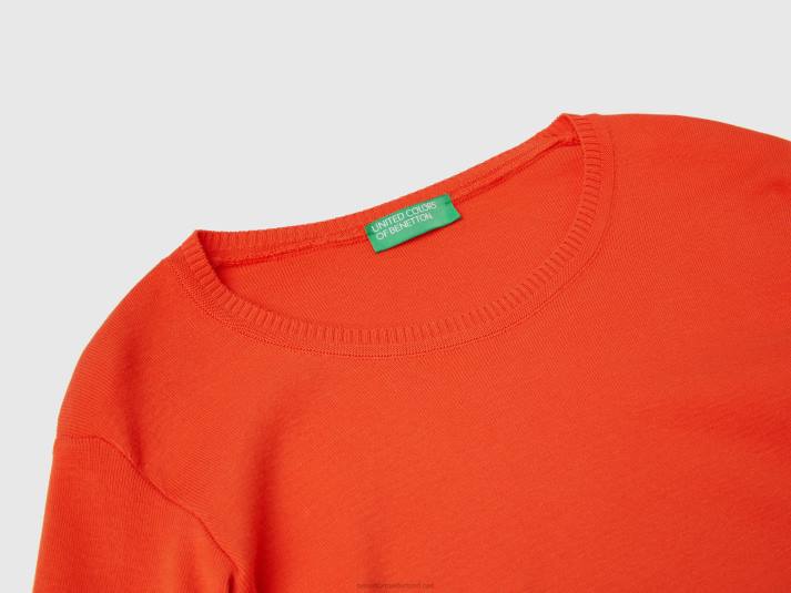 vrouwen Benetton trui met ronde hals van zuiver katoen rood 4R6227