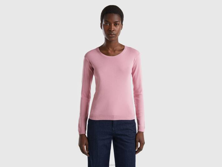 vrouwen Benetton trui met ronde hals van zuiver katoen roze 4R62218