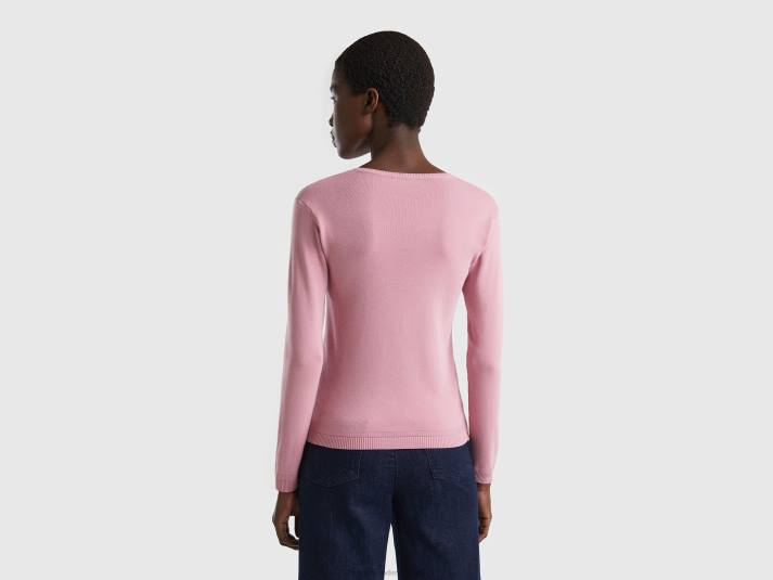 vrouwen Benetton trui met ronde hals van zuiver katoen roze 4R62218