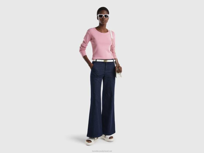 vrouwen Benetton trui met ronde hals van zuiver katoen roze 4R62218