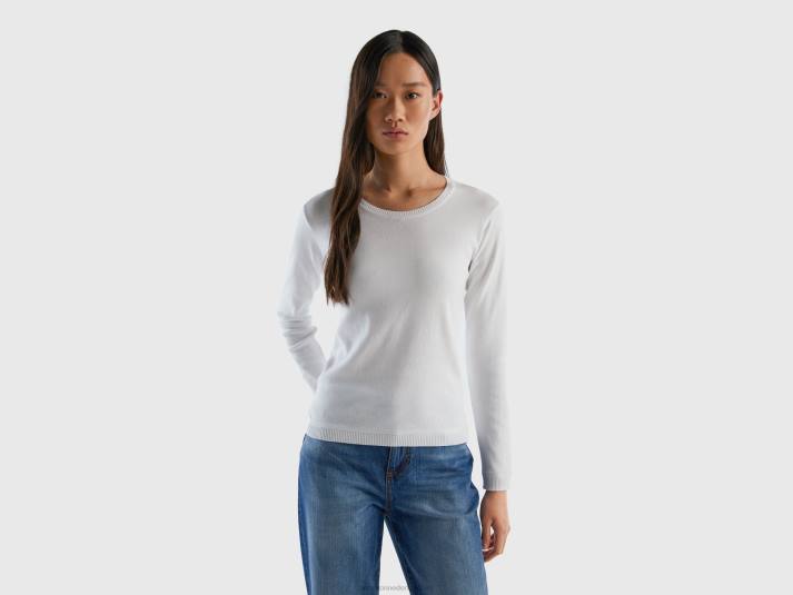 vrouwen Benetton trui met ronde hals van zuiver katoen wit 4R62186