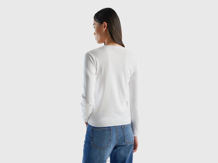 vrouwen Benetton trui met ronde hals van zuiver katoen wit 4R623627