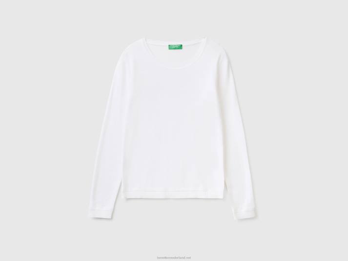 vrouwen Benetton trui met ronde hals van zuiver katoen wit 4R623627