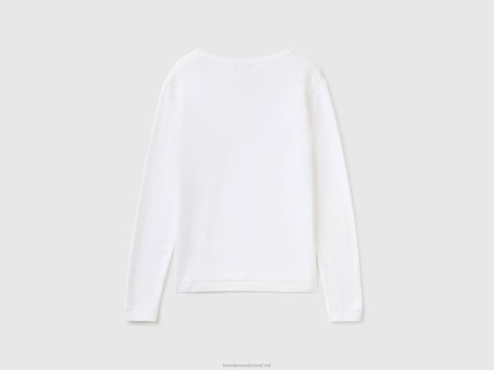 vrouwen Benetton trui met ronde hals van zuiver katoen wit 4R623627