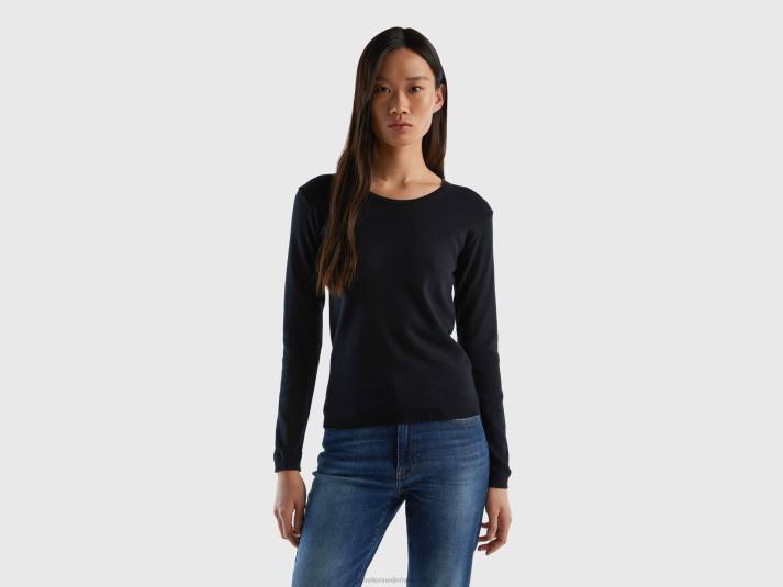 vrouwen Benetton trui met ronde hals van zuiver katoen zwart 4R62227