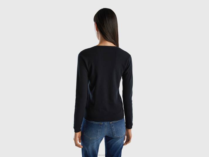 vrouwen Benetton trui met ronde hals van zuiver katoen zwart 4R62227