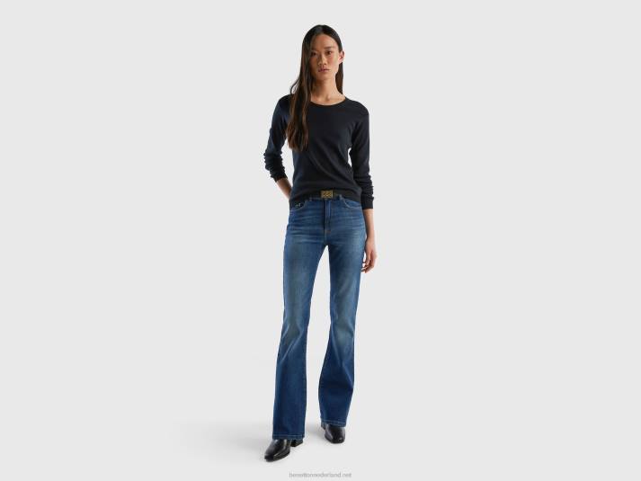 vrouwen Benetton trui met ronde hals van zuiver katoen zwart 4R62227
