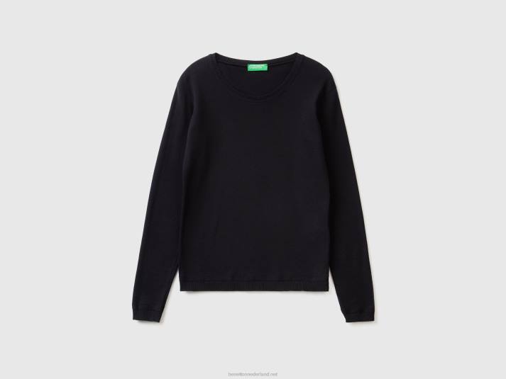 vrouwen Benetton trui met ronde hals van zuiver katoen zwart 4R62227