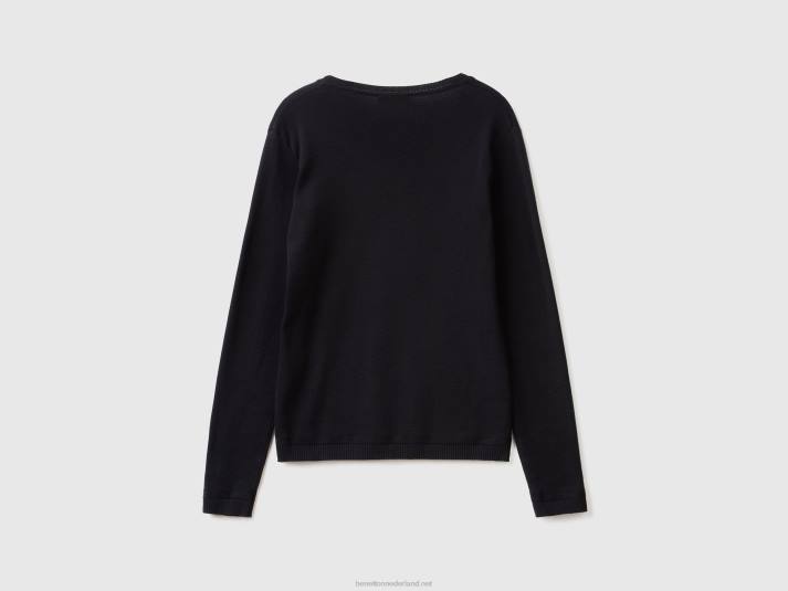 vrouwen Benetton trui met ronde hals van zuiver katoen zwart 4R62227