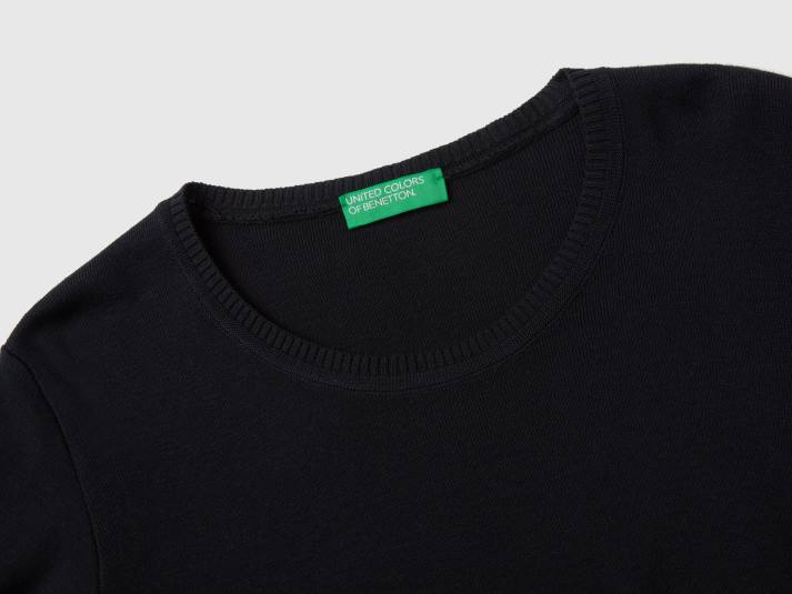 vrouwen Benetton trui met ronde hals van zuiver katoen zwart 4R62227