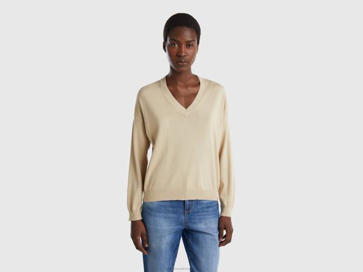 vrouwen Benetton trui met v-hals beige 4R62129