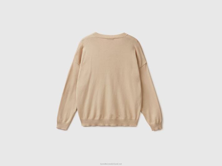 vrouwen Benetton trui met v-hals beige 4R62129