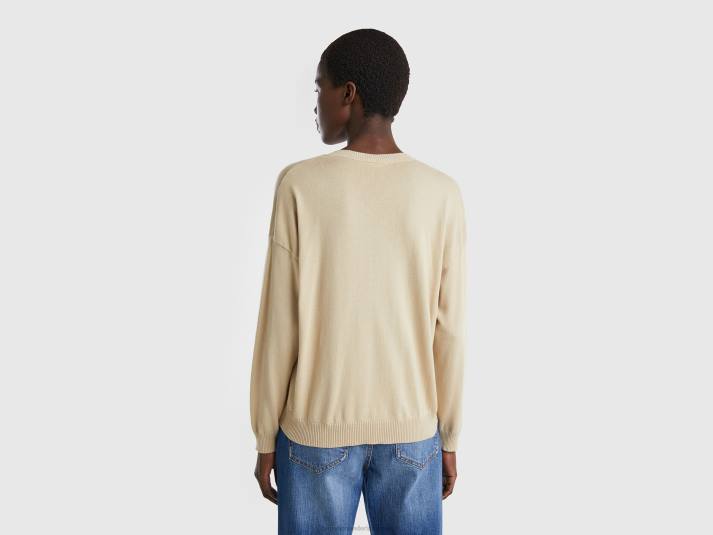 vrouwen Benetton trui met v-hals beige 4R623592